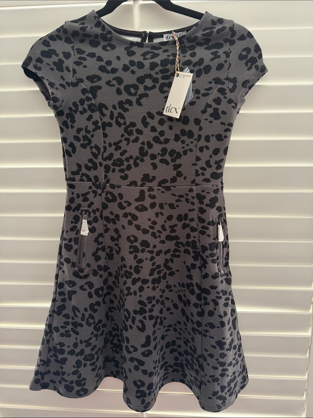 Dex Grey and Black Leopard-Print Fit & Flare Dress